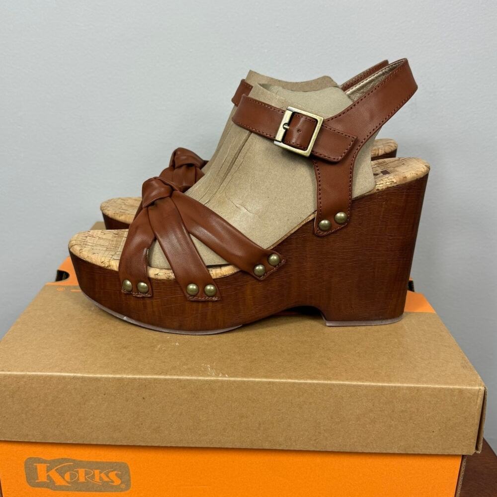 New Korks Dawson Platform Wedge Sandal in Brown Faux Leather Women's Size 11 - Picture 4 of 9